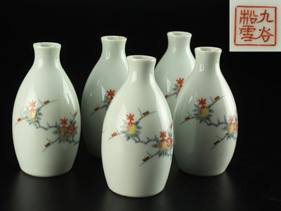 【雅】古美術品 白磁錦柿右衛門手徳利 ５客 IAO624