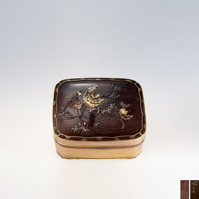 井上製観音図金工象嵌大盒（木箱）