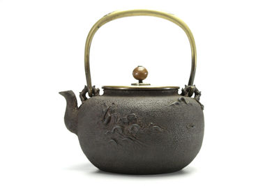 日本龜文堂 銀鑲嵌飛鳥提梁鉄瓶