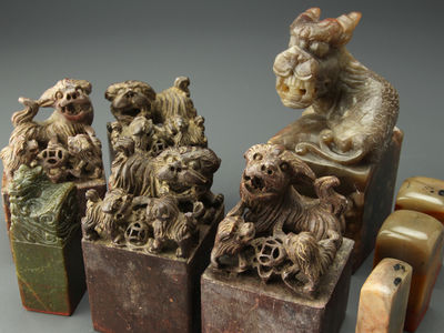 【雅】中国古玩 時代文房具 寿山石印材まとめて9本 IL647