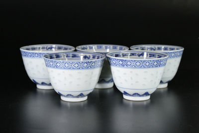 玩玉 青花薄瓷茶碗 五客