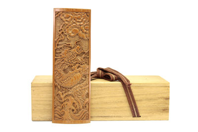 竹雕 飛龍翔雲文 茶则（箱附）