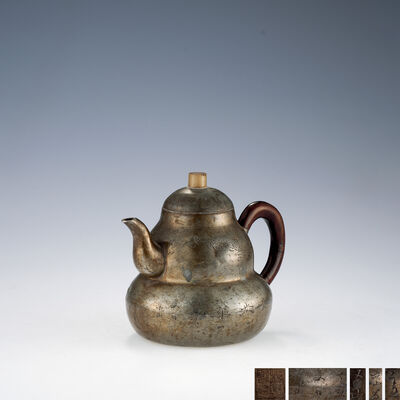 楊彭年在銘 瓢形錫內紫砂水注