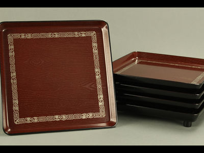 【雅】茶懐石道具 輪島塗足付盆五客 XAT448