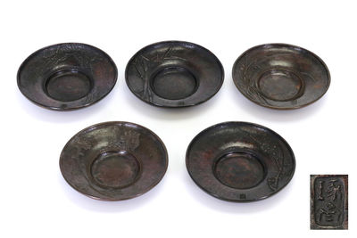 琢齋造斑紫銅 梅花茶托