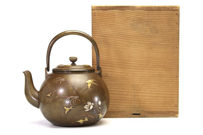 黃銅 花鳥金銀象嵌 湯沸（箱付）