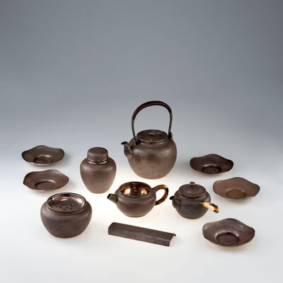 長翁斎作 純銀茶器組（木箱）