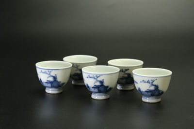 漁翁垂釣青花茶杯 五客