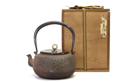 龍文堂 安之介造 玉環摘 靈芝蝙蝠象嵌 鉄瓶