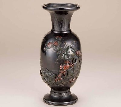 2299 明治 铜制秋趣图花瓶