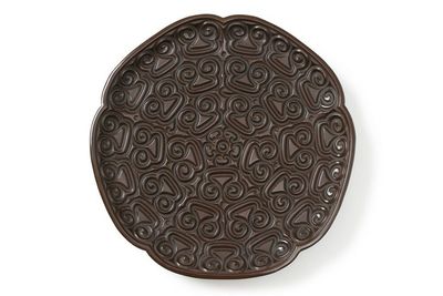 元~明初 剔犀雕 如意雲紋 五瓣花口大盤