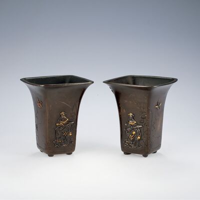 金工銅植木鉢一対
