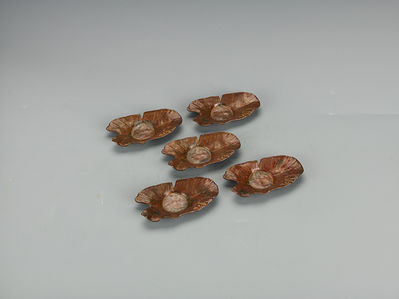 133 大島如雲作 斑紫銅蝸牛茶托 一套五件