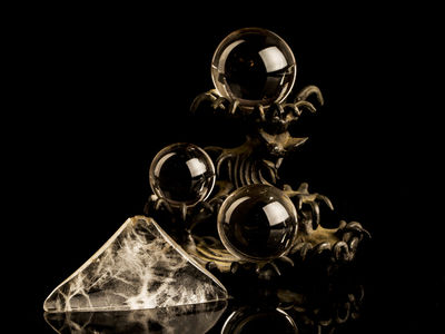 014-古銅　波水晶　置物