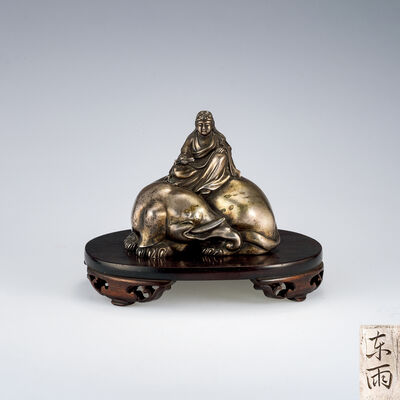東雨造 銅銀合金普賢菩薩騎象置物 台付（木箱）