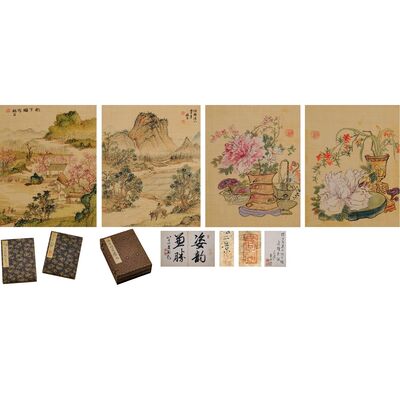 梅谷翁 山水花卉帖（木箱）