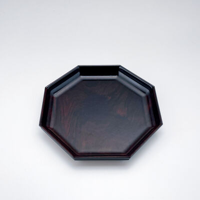 紫檀拭漆八角菓子器 紀云作 在銘 共箱