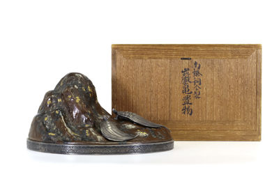 九世中川凈益造 南鐐銅合製 嚴亀置物（共箱）