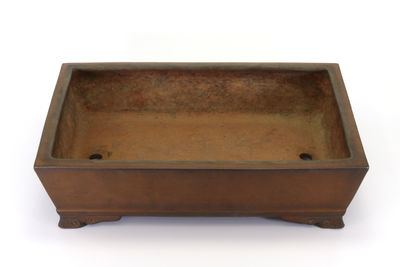 朱泥雲足長方樹盆（共箱）