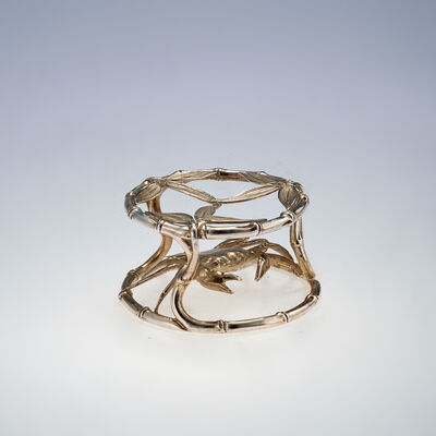 昭三作 南鐐笹蟹蓋置（共箱）