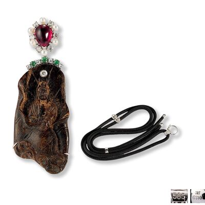 越南惠安 一葉観音香木垂飾（箱付）