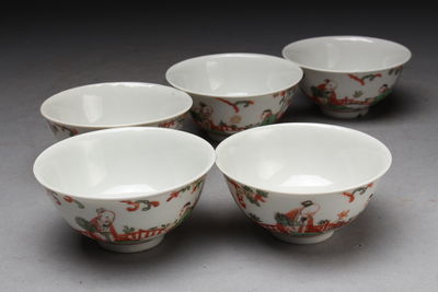 明代 五彩四賢人物紋碗 五件