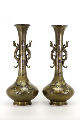 金工象嵌 花瓶一對