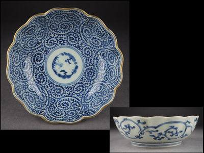 【夢工房】古伊万里縁金蛸唐草輪花式膾皿・江戸中期　　辰-68