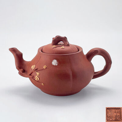 中国宜興印 紫泥 桃花壺 網球付