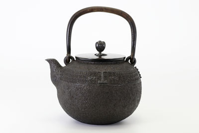 在銘 銅蓋提 回紋鉄瓶