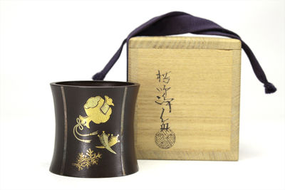 中川凈益造 宝尽金銀象嵌 蓋置 （共箱）