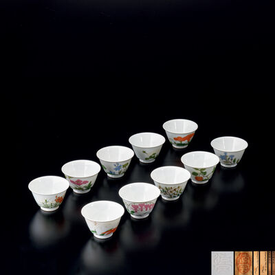 清風造 百花錦茶盌 五客 二組 （各共箱）