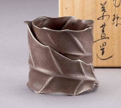 2140 清 五郎造银制竹叶形茶具