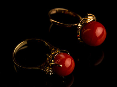 188-珊瑚　指輪　二件　18K