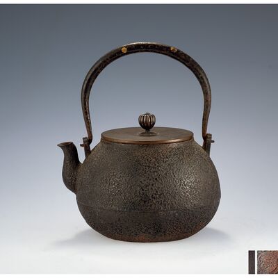 金寿堂造 長閑形鉄瓶 純銀摘蓋（共箱）