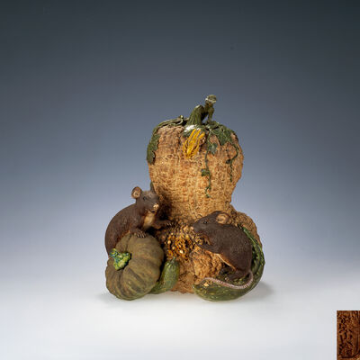 榮山翁在銘 瓜·鼠 陶製置物