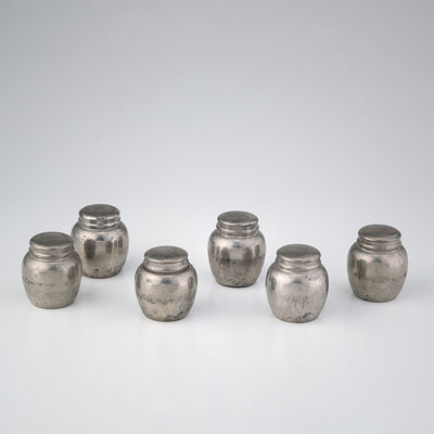 純錫小形茶壺6個入（袋付木箱）