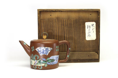 繪付花草文 朱泥水指（箱付）