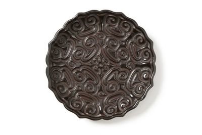 明早期 剔犀雕 如意雲紋 輪花盤