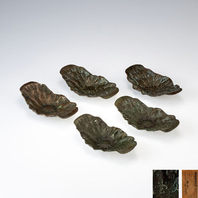 安之介 唐金蓮花茶托 五客 （共箱）