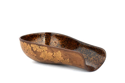 【夢工房】時代木彫羊歯蒔絵内梨地茶量　桐箱　KS-7