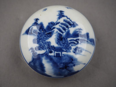 【夢工房】青華山水図香合　時代箱入　寅-4