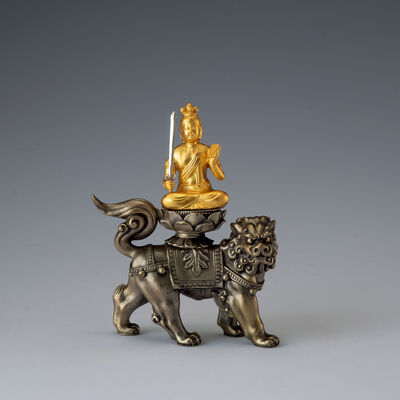 文殊菩薩純金座像・銀獅子蓮花座