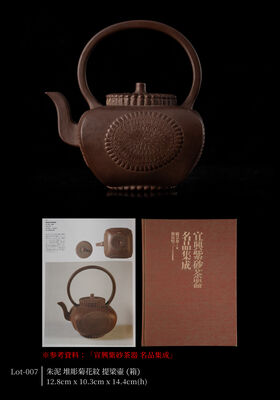 朱泥 堆彫菊花紋 提梁壷（箱）