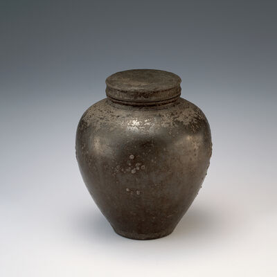 古錫斑入内塗金茶罐