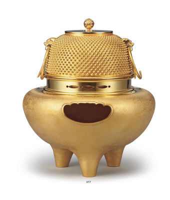 617 纯银镀金雾霚纹风炉釜