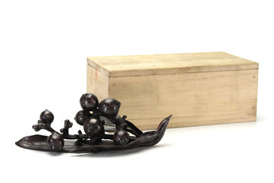 琢斎 在銘 枇杷式 斑紫銅筆架（共箱）