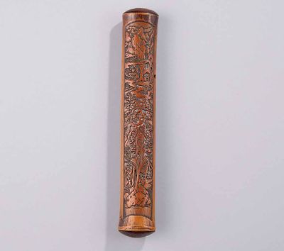 2234 清 竹雕山水人物纹香筒