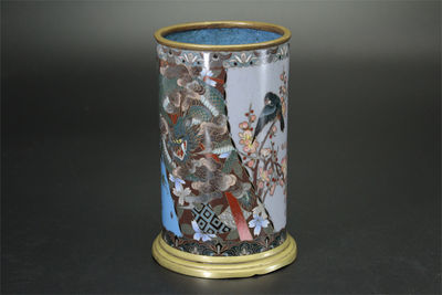 花鳥龍文 七寶筆筒（箱付）