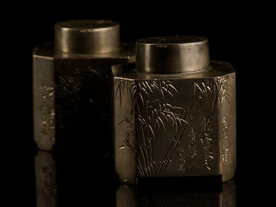 057-錫　茶入　一双